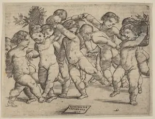 Twelve Children Dancing, by Domenico Campagnola, ink, 1517