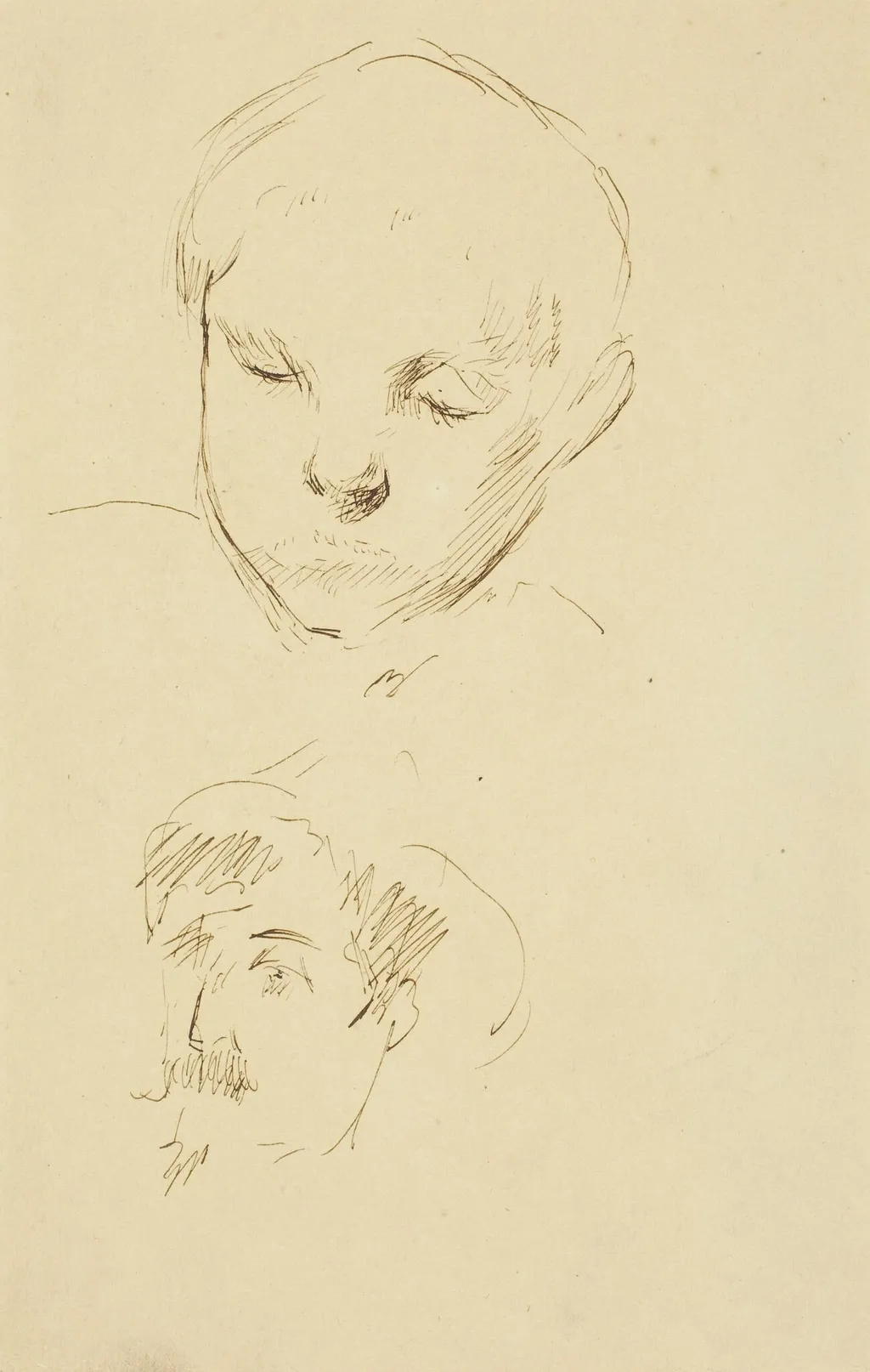 Profile of a Boy and Self-Portrait [recto], by Paul Gauguin, ink, 1885