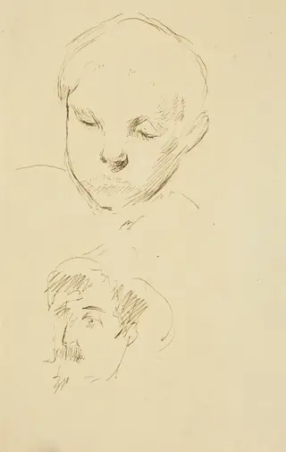 Profile of a Boy and Self-Portrait [recto], by Paul Gauguin, ink, 1885