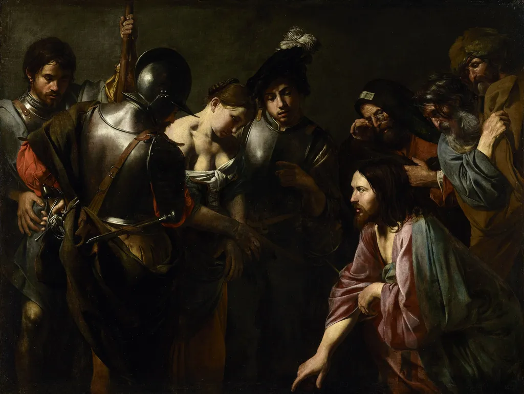 Christ and the Adulteress, by Valentin de Boulogne, oil, 1620