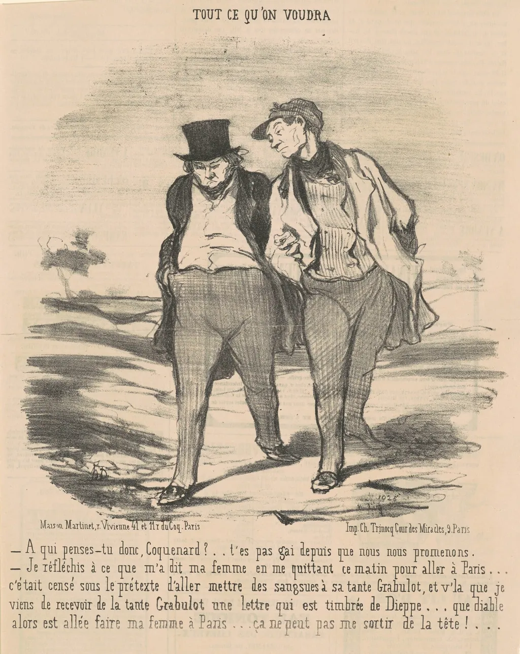 A qui penses-tu donc, coquenard? ..., by Honoré Daumier, ink, 1852