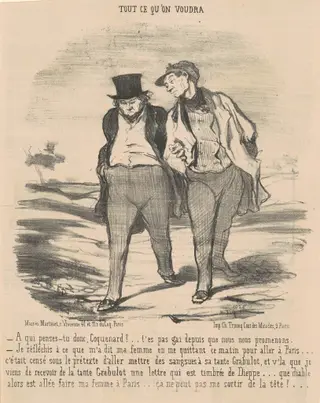 A qui penses-tu donc, coquenard? ..., by Honoré Daumier, ink, 1852