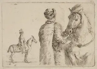 Polish Attendant Holding the Bridle of a Horse, by Stefano Della Bella, ink, 1637
