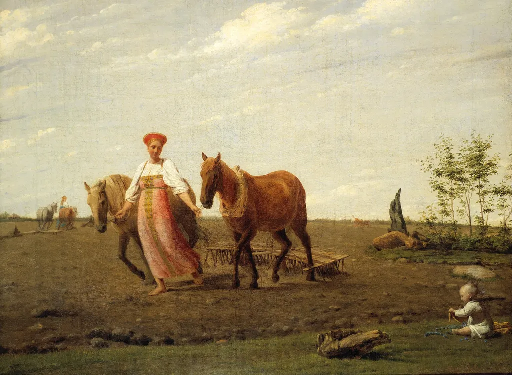 In the Ploughed Field: Spring, by Alexey Venetsianov, oil, 1820