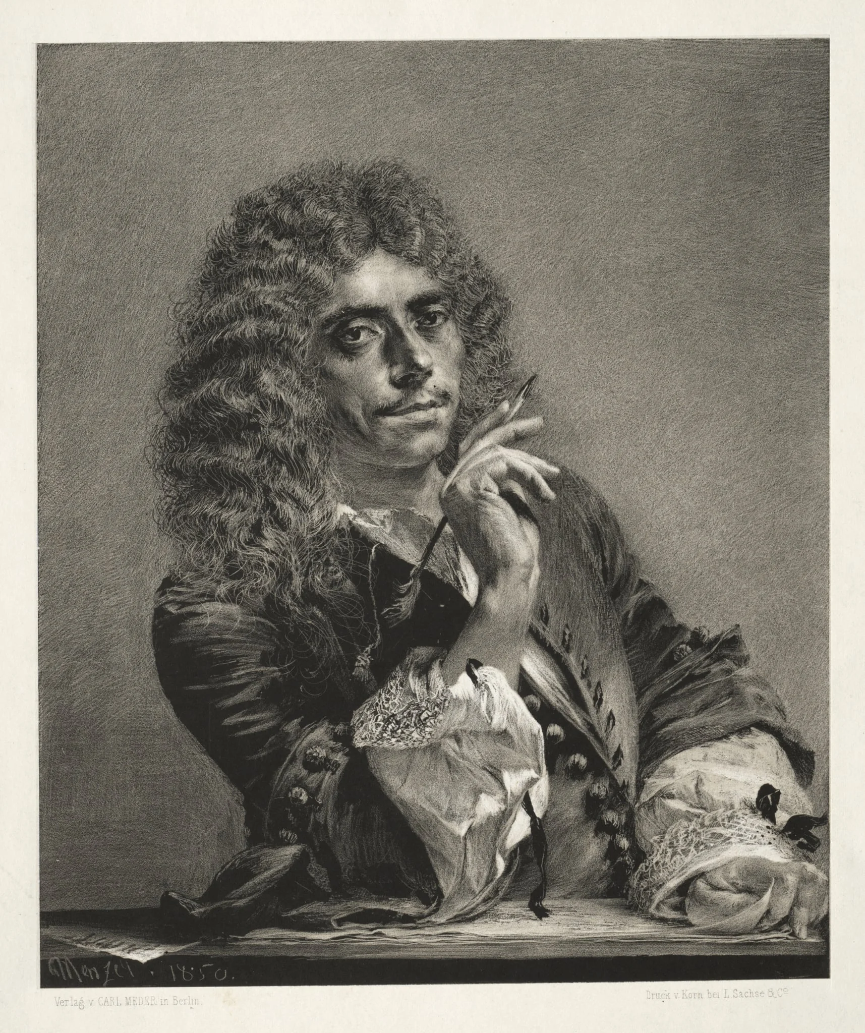 Essay on Stone with Brush and Scraper: Portrait of Molière, detail