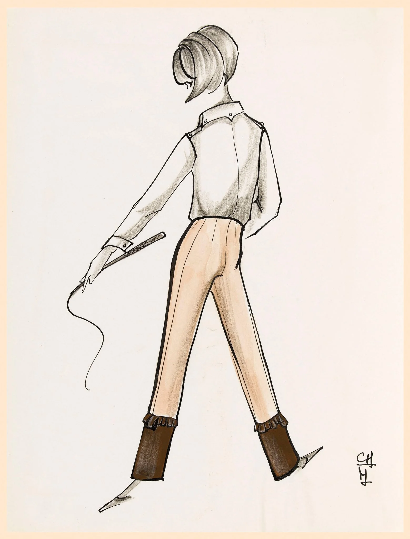 Pantalon rose et bas de la jambe marron, detail