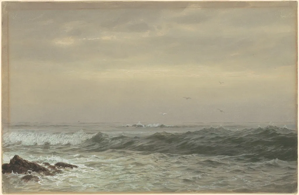 Rocks and Breaking Waves, by William Trost Richards, gouache, 1874