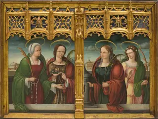 Saints Apollonia, Lucy and Barbara and another Holy Martyr, by Andrés de Melgar, unspecified, 1530