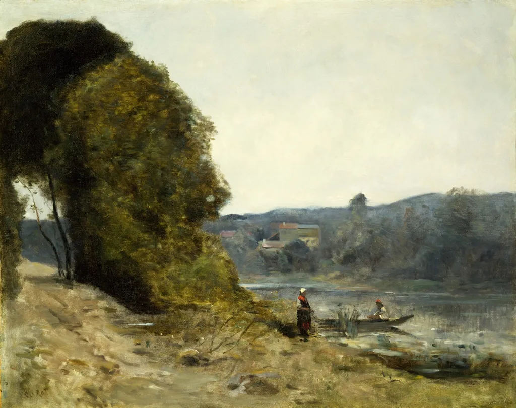 The Departure of the Boatman, by Jean Baptiste Camille Corot, oil, 1870