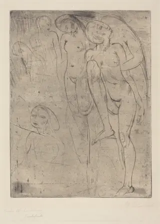 Large Resurrection (Grosse Auferstehung), by Wilhelm Lehmbruck, ink, 1913
