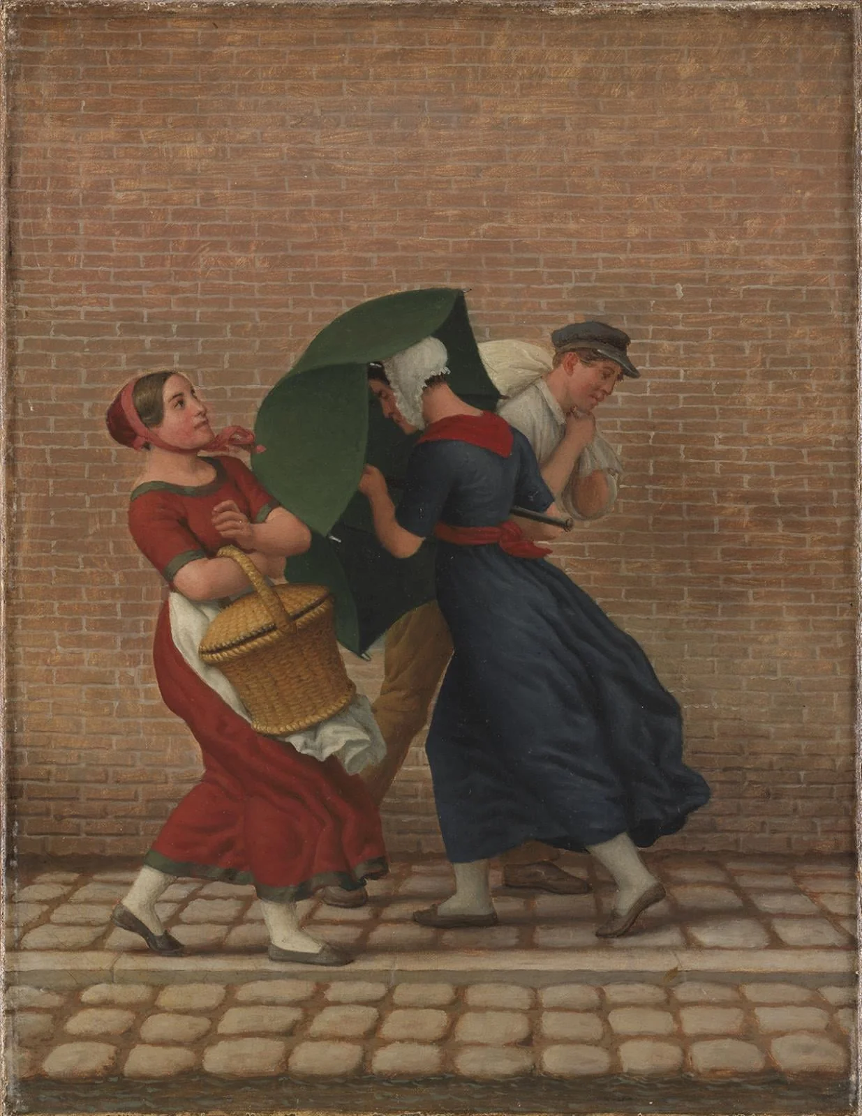 Street Scene in Windy and Rainy Weather, detail
