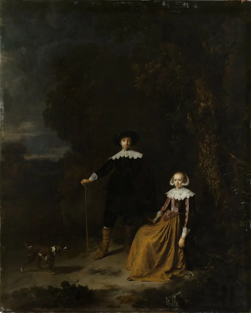 Portrait of a Couple in a Landscape, by Gerrit Dou, oil
