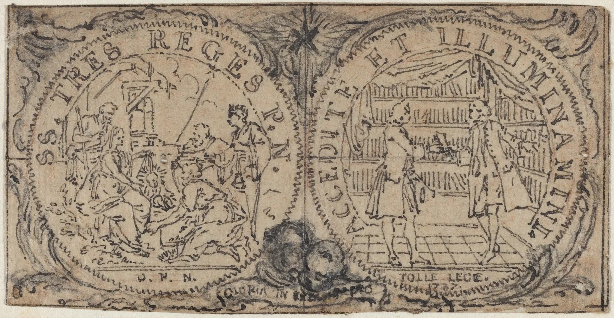 Ornamental Medallions with the Adoration of the Magi and Two Bibliophiles, detail