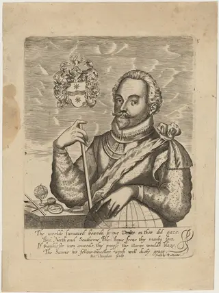 Sir Francis Drake, by Robert Vaughan, ink, 1640