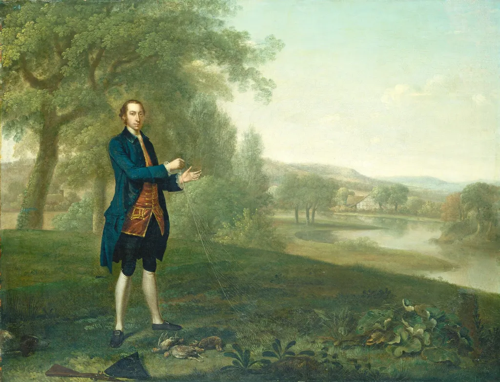 Portrait of a Gentleman Netting Partridges, by Arthur Devis, oil, 1756