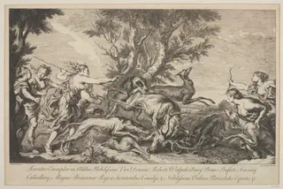 Diana and her nymphs chasing the stag, by Joseph Goupy, 1750