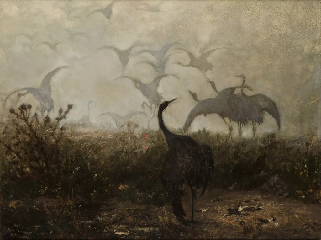 Cranes, by Józef Chełmoński, oil, 1870