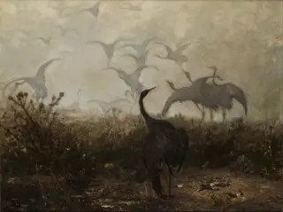 Cranes, by Józef Chełmoński, oil, 1870