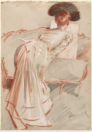 Woman (Possibly Madame Alice Hellu) Looking at a Drawing, by Paul César Helleu, 1895