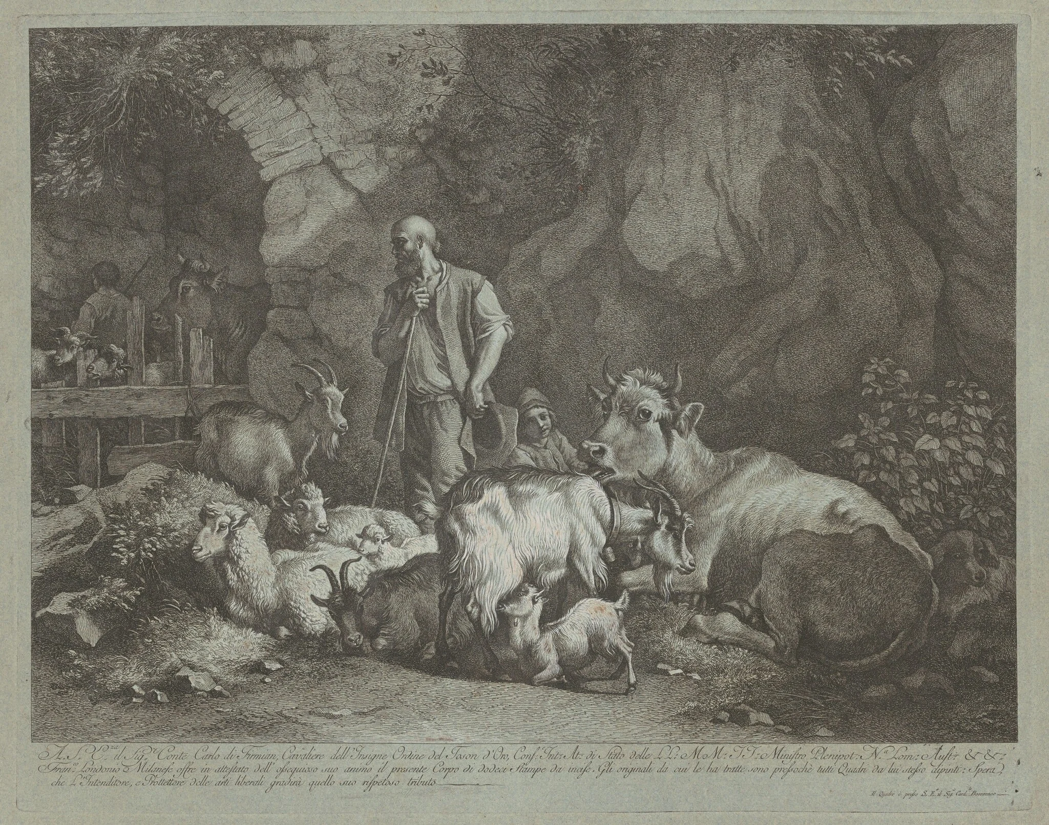 Old, Bald-headed Shepherd, Seated Shepherd Boy and Flock, detail