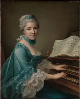 Portrait of a Woman, Said to be Madame Charles Simon Favart (Marie Justine Benoîte Duronceray, 1727–1772), by François-Hubert Drouais, oil, 1757