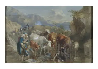 Highland Cattle, by Tayler, watercolor, 1849