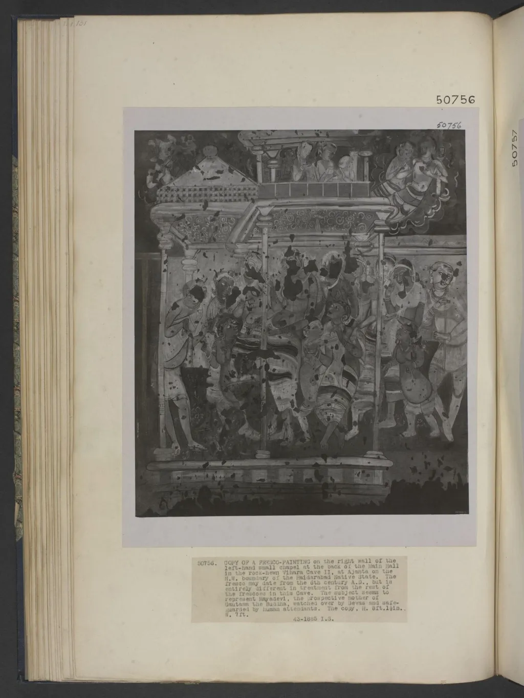 Copy of painting in the caves of Ajanta (cave 2), by John Griffiths, oil, 1882