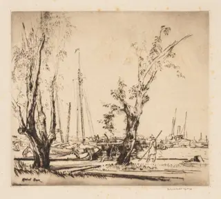 On the Y, Amsterdam, by Muirhead Bone, 1913
