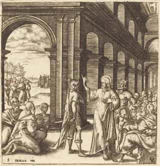 Christ at the Feast of Tabernacles, by Léonard Gaultier, ink, 1578