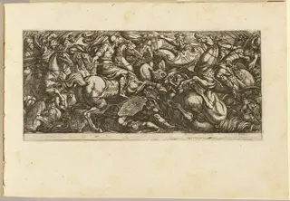 Cavalry Charge with Soldiers and Horses Trampled, by Antonio Tempesta, ink, 1592