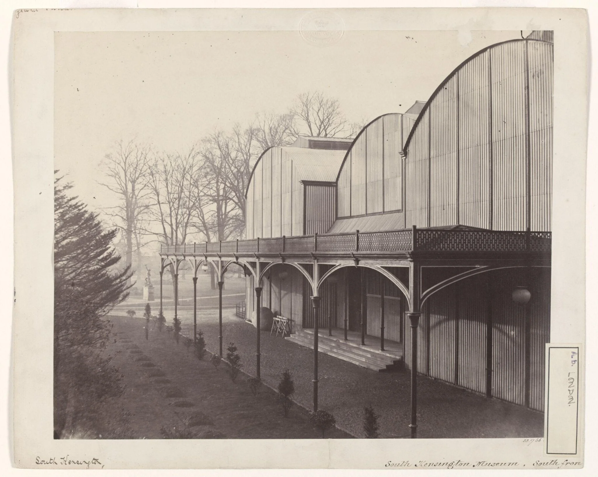 Exterior view of the south front entrance of the South Kensington Museum (the 'Brompton Boilers'), detail