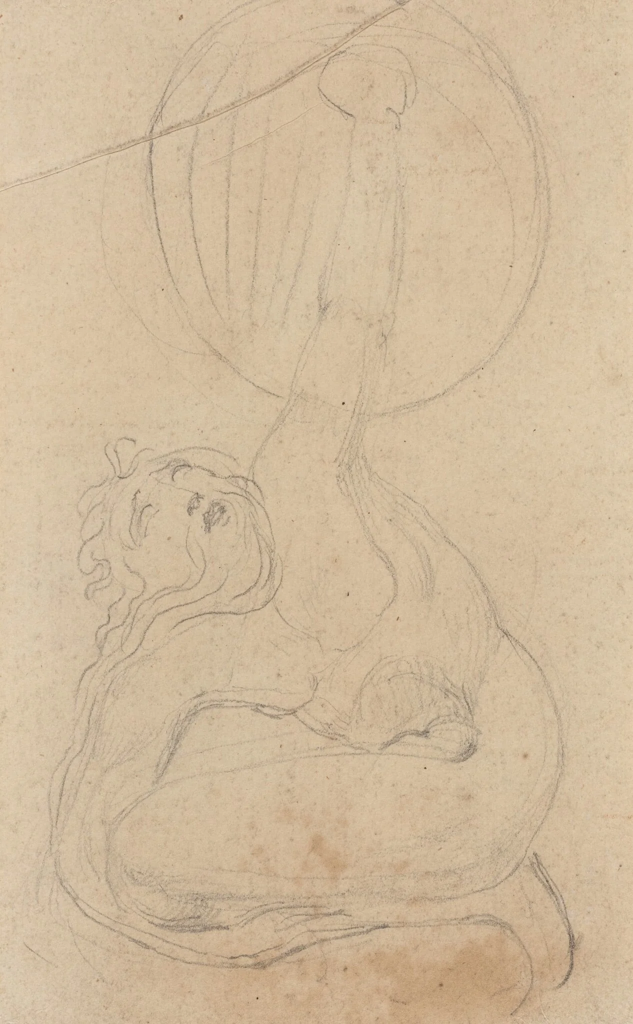 A Crouching Figure Holding a Shield [verso], detail