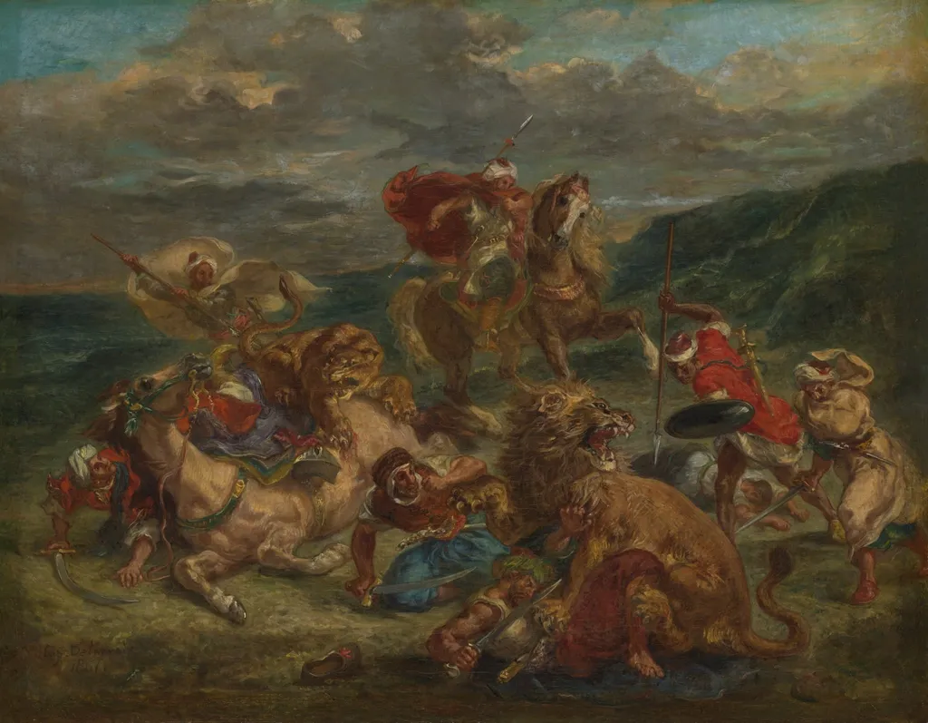 Lion Hunt, by Eugène Delacroix, oil, 1860