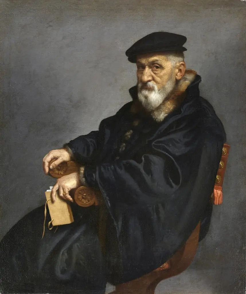 Portrait of a seated Old Man, by Giovanni Battista Moroni, oil