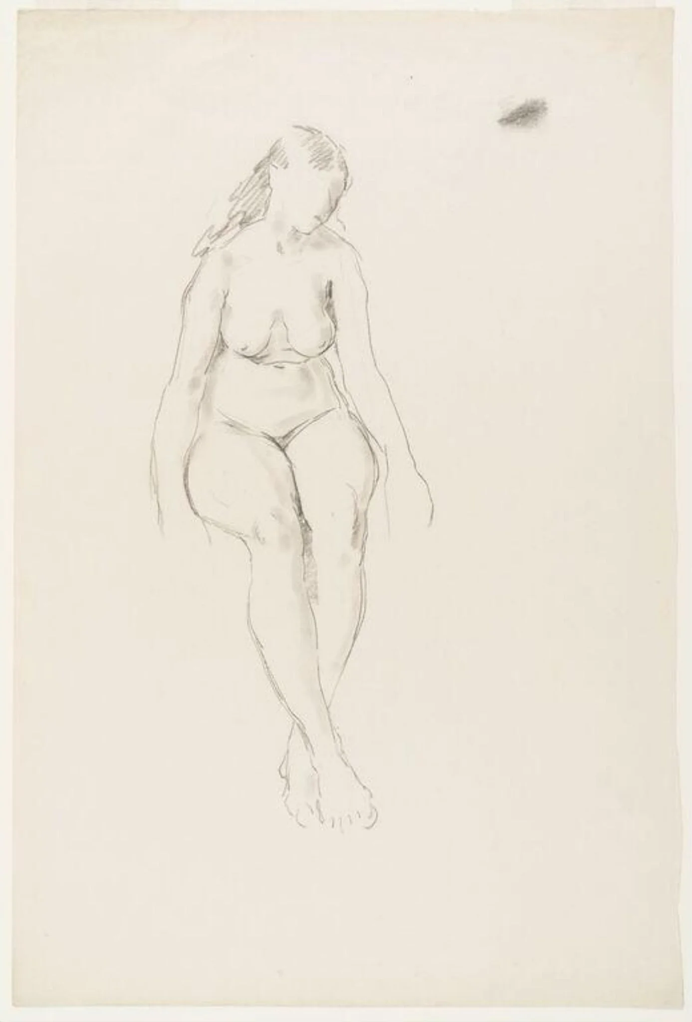 Female nude; seated with feet crossed, detail