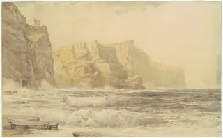 Baldart Castle, Kilkee, County Clare, Ireland, by William Trost Richards, graphite, 1892