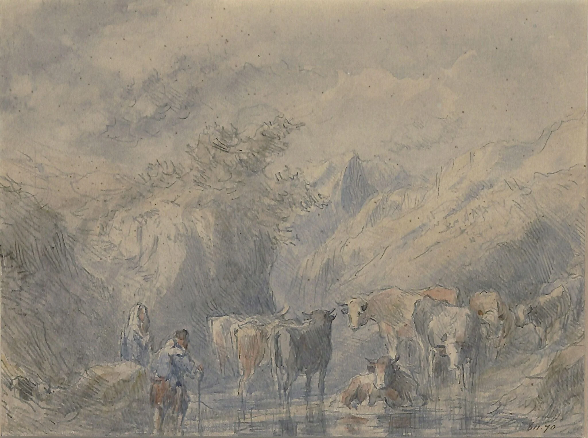 Cattle at a Pool, detail