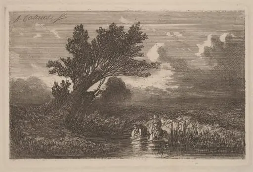 Laundresses, by Alexandre Calame, ink, 1840
