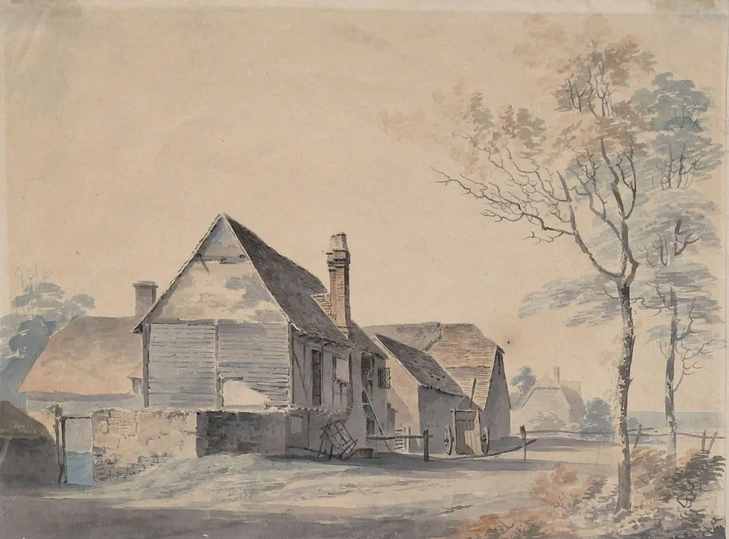 Landscape with Barn, by Munn, watercolor, 1793