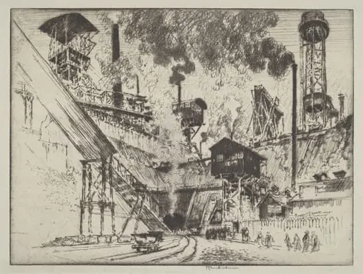 Mouth of the Mine, Ruhrort near Oberhausen, by Joseph Pennell, ink, 1910