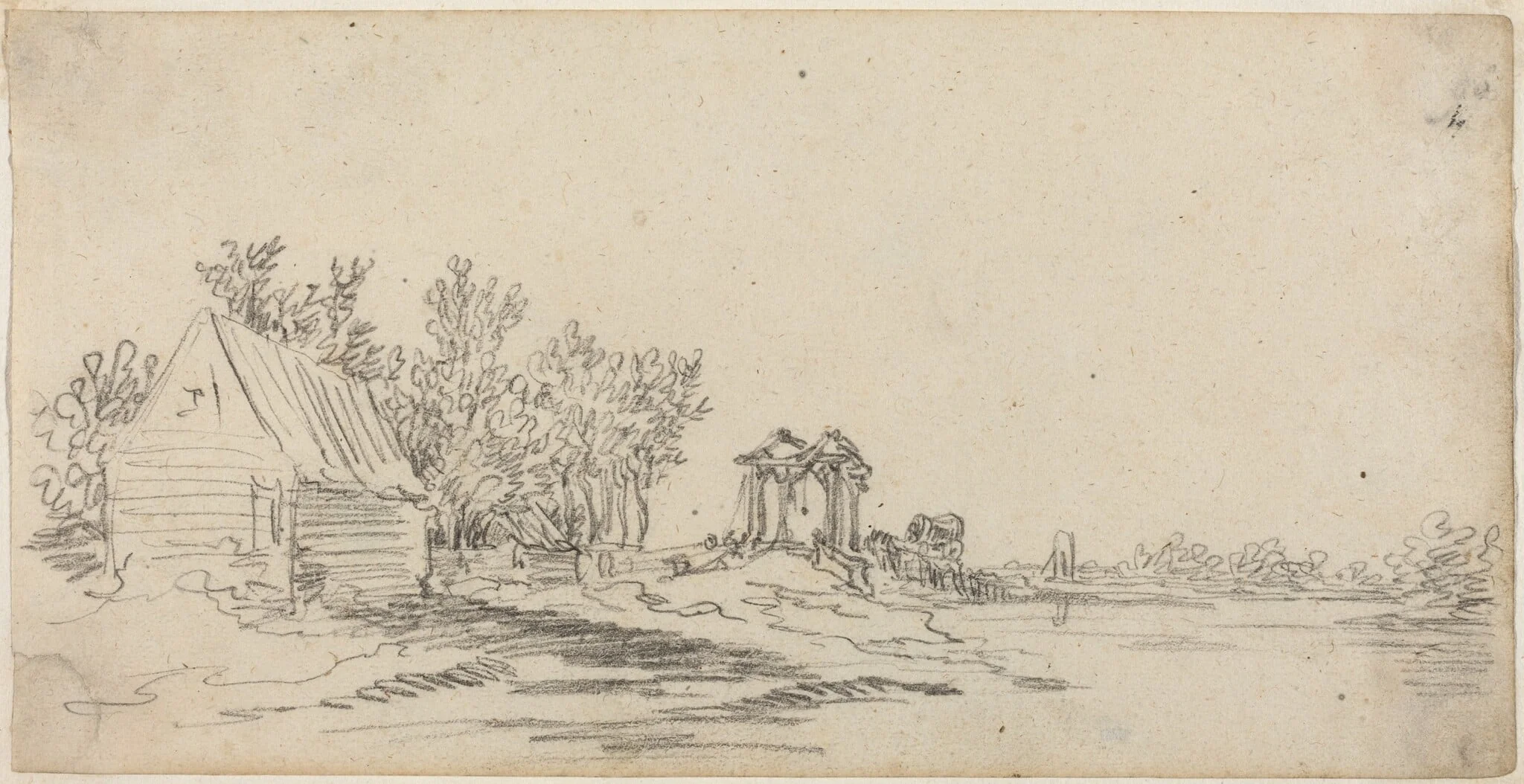 River Landscape with a Distant Bridge, detail