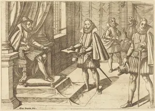 Philip II of Spain on His Throne, by Antonio Tempesta, ink, 1612