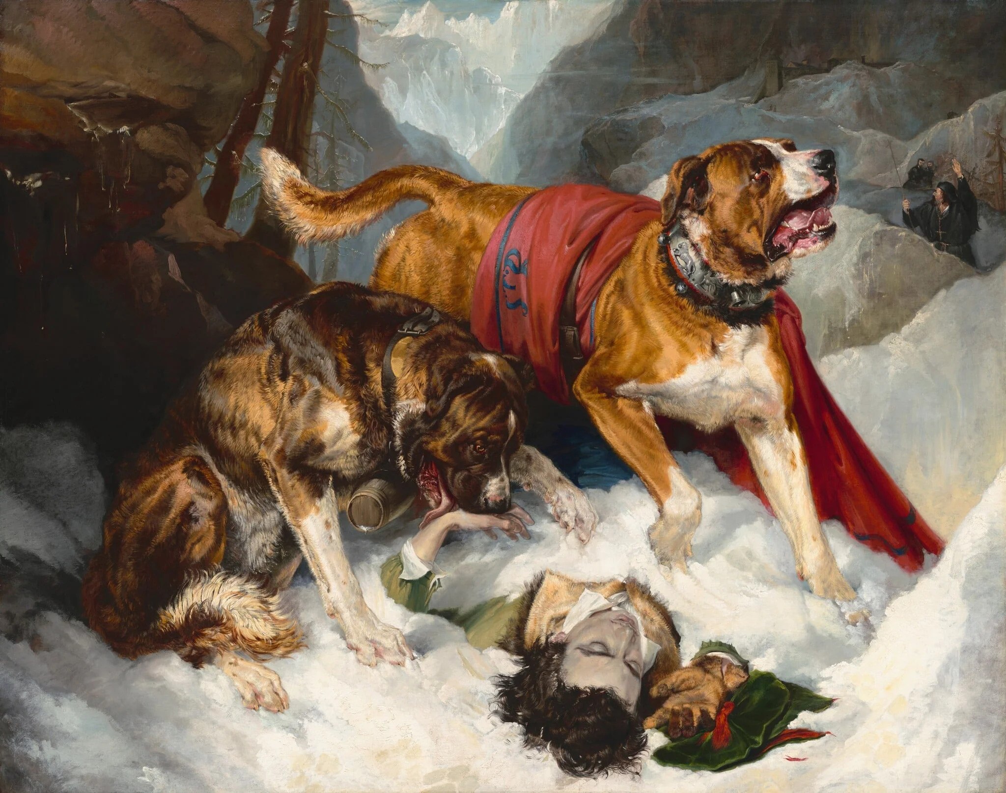 Alpine Mastiffs Reanimating a Distressed Traveler, detail