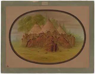 Pipe Dance - Assinneboine, by George Catlin, oil, 1865
