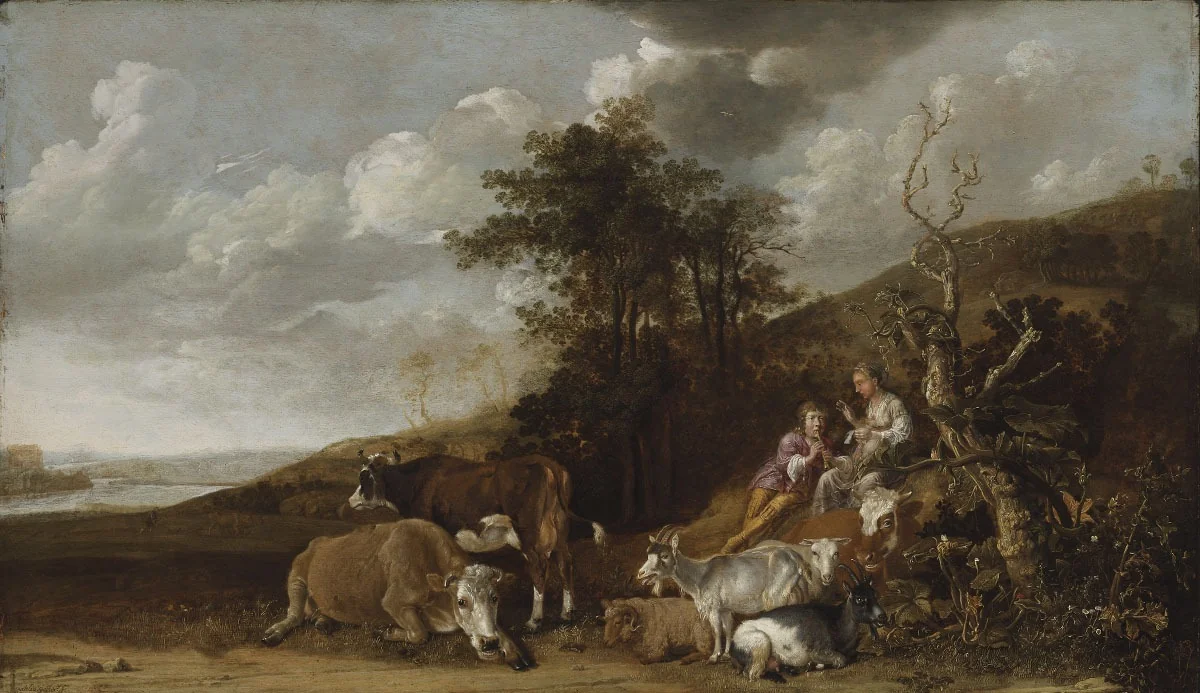 Landscape with Shepherdess and Shepherd Playing Flute, detail