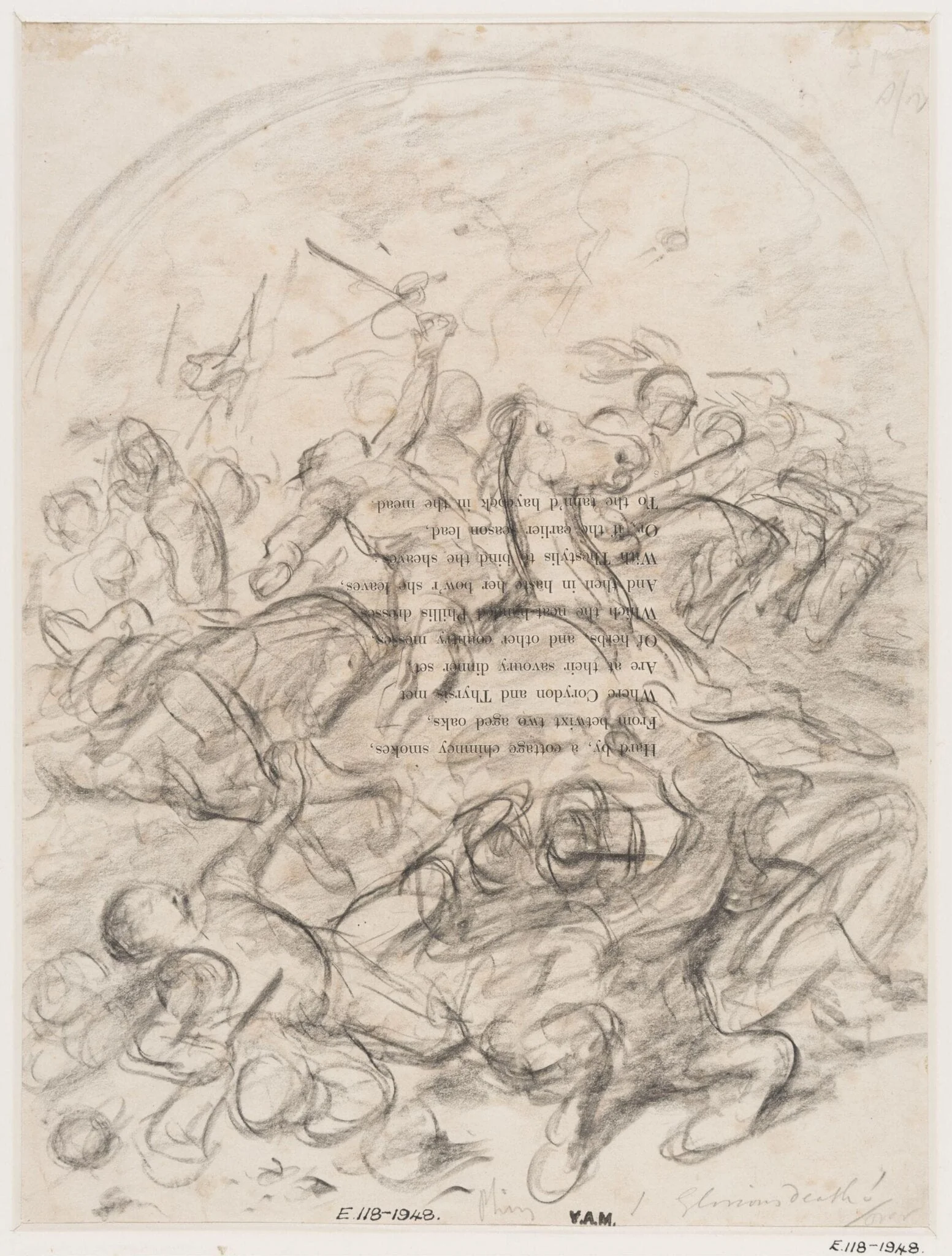 A battle scene with a man falling from his horse mortally wounded, detail