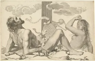 Adam and Eve at the Foot of the Cross, by Claude Mellan, ink, 1647