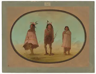 Yntah Medicine Man, a Warrior, and a Woman, by George Catlin, oil, 1862