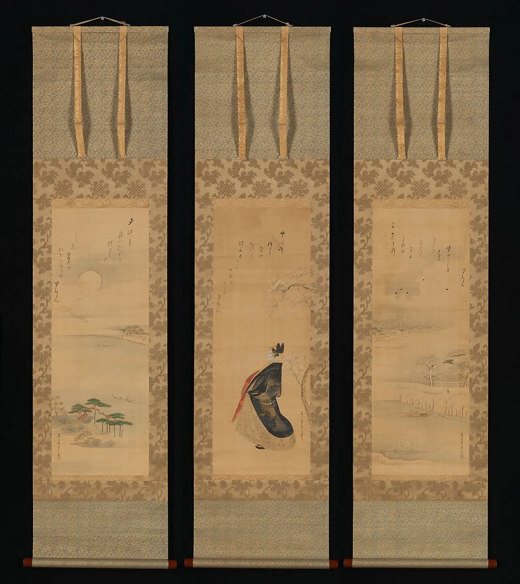 蜀山人（大田 南畝）賛 雪・月・花図 |Snow, Moon, and Cherry Blossoms (Yoshiwara in Three Seasons), detail