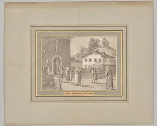Sunday. Church entrance in Berchtesgaden, by Ferdinand Olivier, 1820